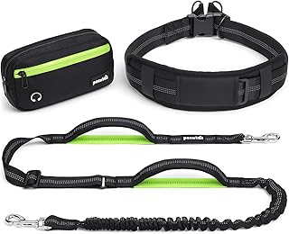 Pecute Joggingleine Hunde Mit Bauchgurt für kleine 5-15kg, wasserdichte Bauchtasche, Freie Kombination, Hundeleine zum Joggen Multifunktional| Stoßdämpfendes Bungee, Breiter Hüftgurt, Doppelgriffe