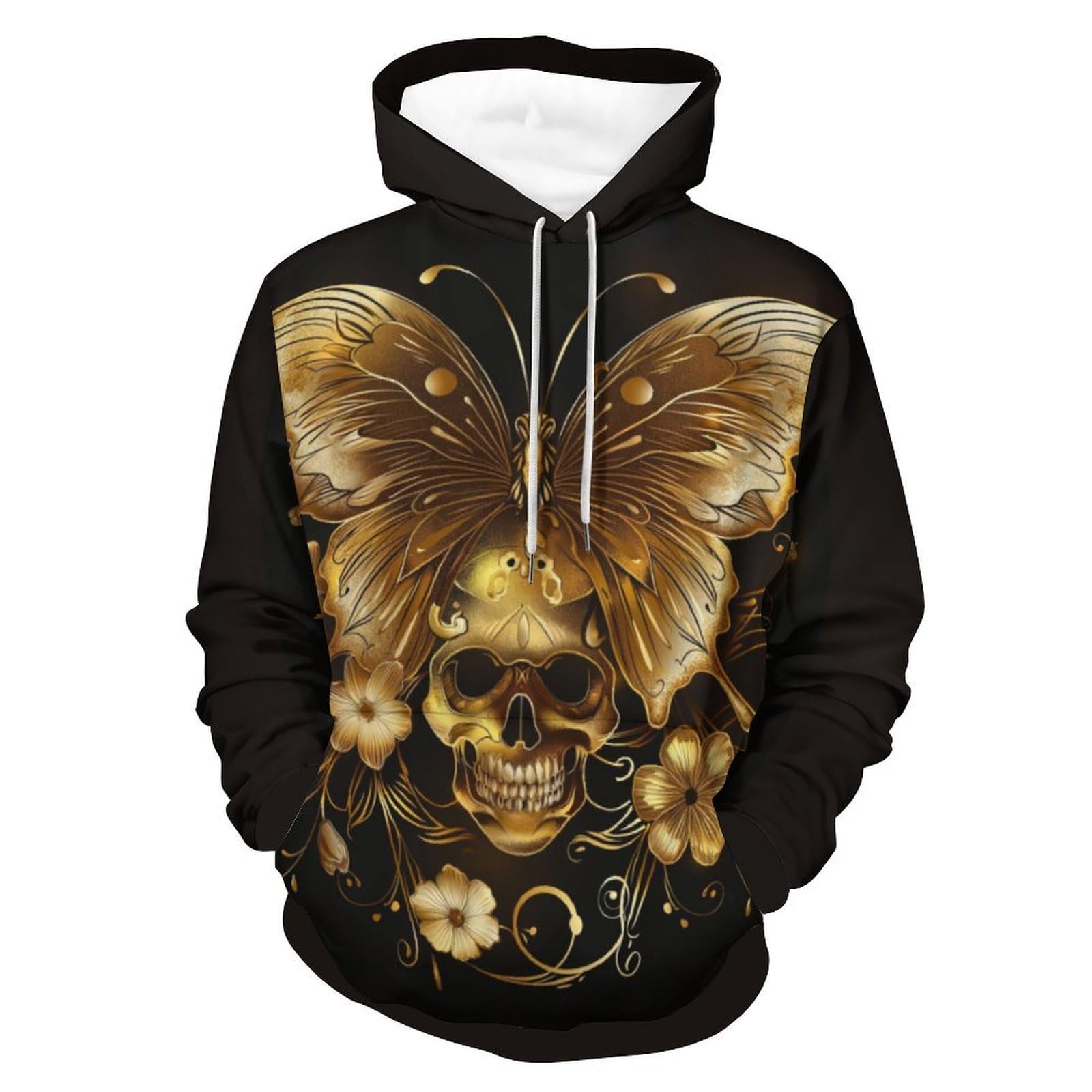 Sweatshirt Pullover Papillon Doré Crâne au Design Graphique Contrasté - 8