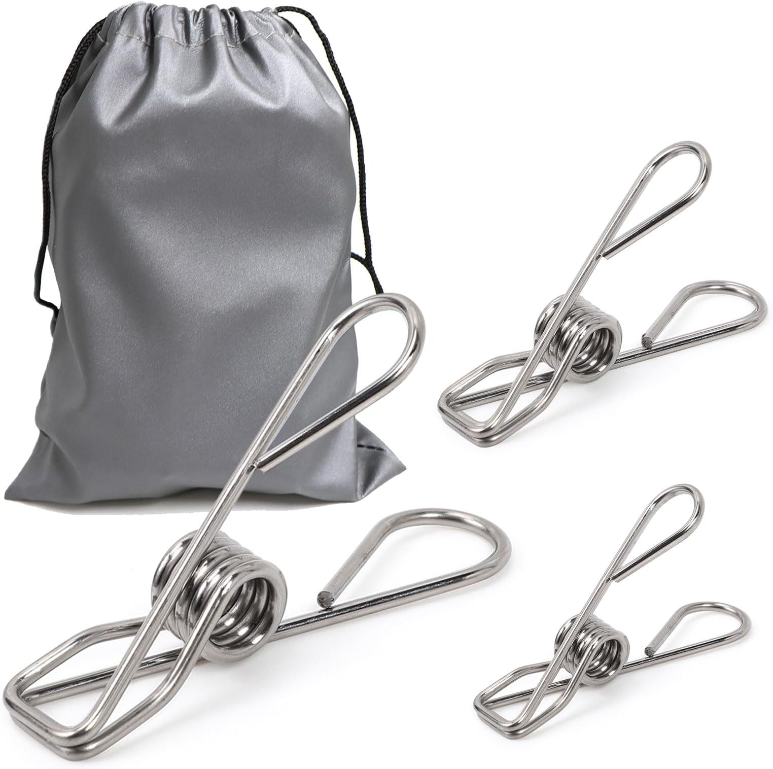 40 Pack Clothes Pins Heavy Duty, Metal Clothespins Assorted Size Include Extra Large, 304 Stainless Steel Clothes Pins with Waterproof Bag, 2.4/2.6/3.4 Inch Laundry Clips Outdoor