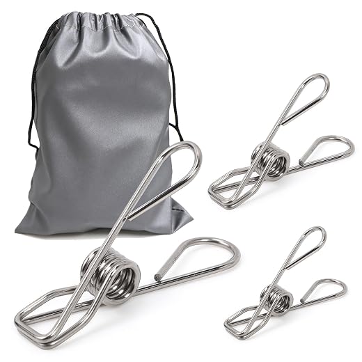 40 Pack Extra Large Clothes Pins Heavy Duty, 304 Stainless Steel Clothes Pins with Waterproof Bag, Metal Clothespins Assorted Size, 2.4/2.6/3.4 Inch Laundry Pins for Hanging Clothes Outdoor