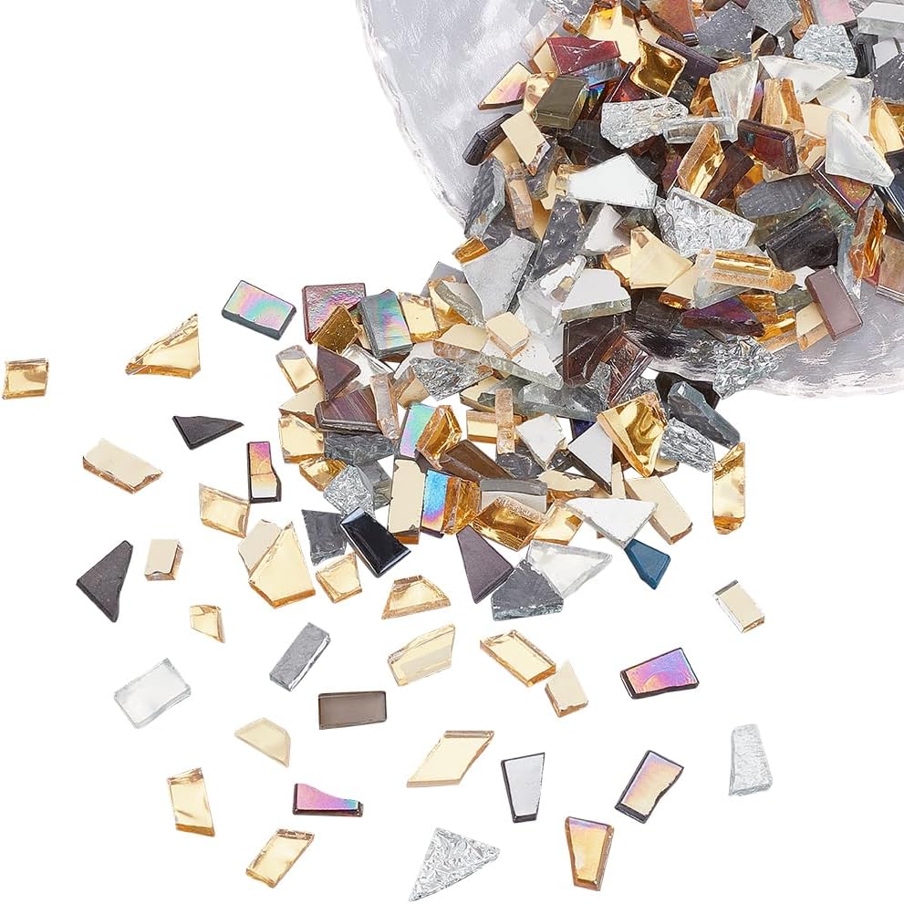 WADORN 291Pcs/300g 3 Colors Porcelain Mosaic Tiles, Irregular Polished Porcelain Supplies Scraps Mosaic Porcelain Pieces Handmade Cabochons for Art Crafts Bulk Mosaic Project (Black, Silver, Gold)