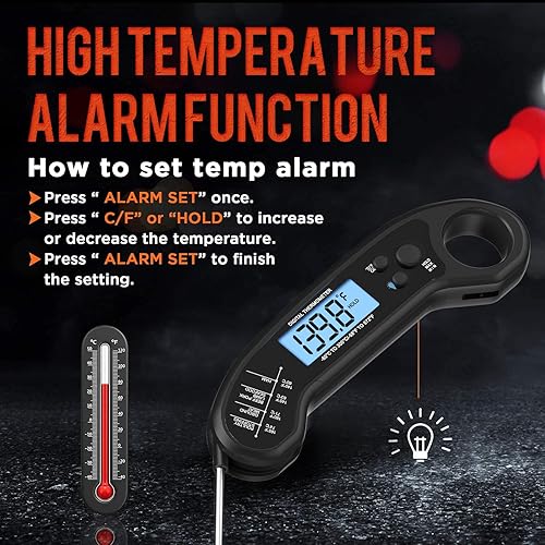 Miniatura 4 de Termómetro digital para carne, termómetro de carne de lectura instantánea para parrilla y cocina, termómetro impermeable para alimentos para cocina