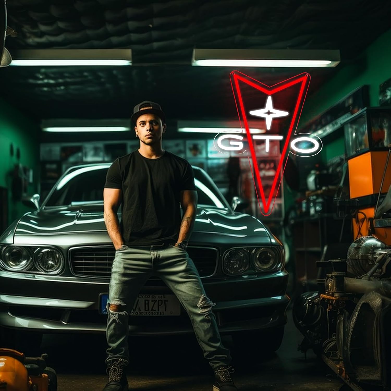 AHlove GTO Neon Car Signs for Store Wall Decor， Led Business Sign Suitable for Man Cave、Bedroom、Garage、Party, Birthday、Christmas Gifts for Boys 5V Power Adapter 16 * 12Inch(white+red)