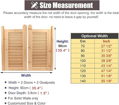 Cafe Swinging Doors Indoor, Premade Solid Wood Swing Door, Saloon Cafe Doors, Western Swinging Door for Indoor Bar Doorways Entrance, Fence Cowboy Doors(W80cm/31.5in)