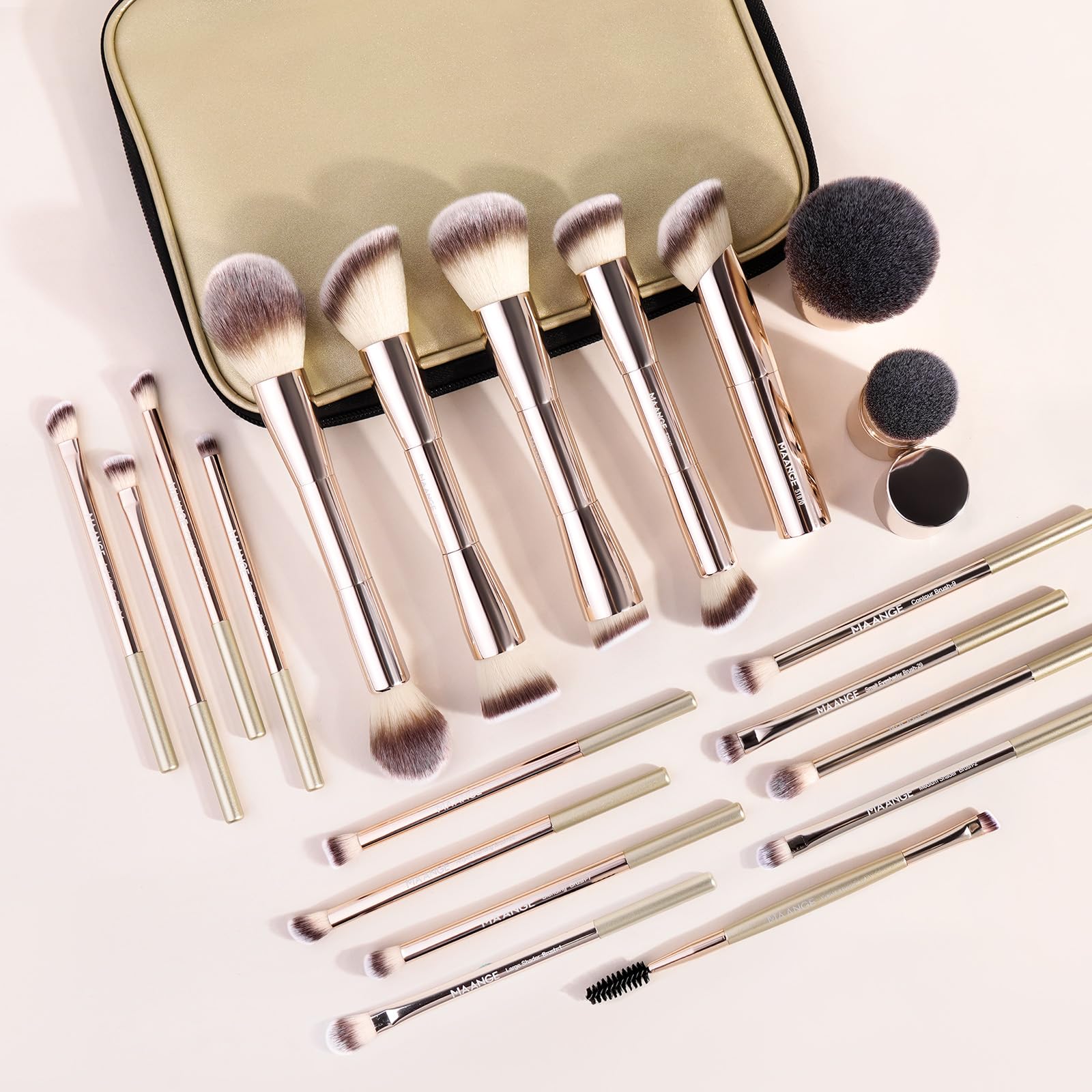 MAANGE Set di 20 pennelli da trucco con borsa, pennelli kabuki a doppia punta, pennelli per fondotinta, correttore, ombretti, crema, cosmetici, blush, strumenti per il trucco del viso, con custodia