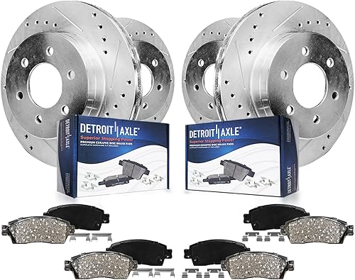 Miniatura 23 de Detroit Axle - Kit de frenos para BMW X3 2004-2010 2005 2006 2007 2008 2009 Rotores de freno perforados y ranurados delanteros y traseros de