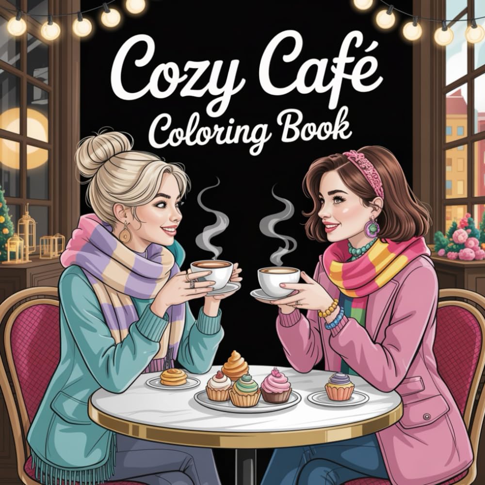 Cozy Cafe Coloring Book: Relaxing Cozy Café Scenes with Stylish Girls | Cute Urban Moments in Cafés, Libraries & City Walks | Easy & Aesthetic Coloring Pages