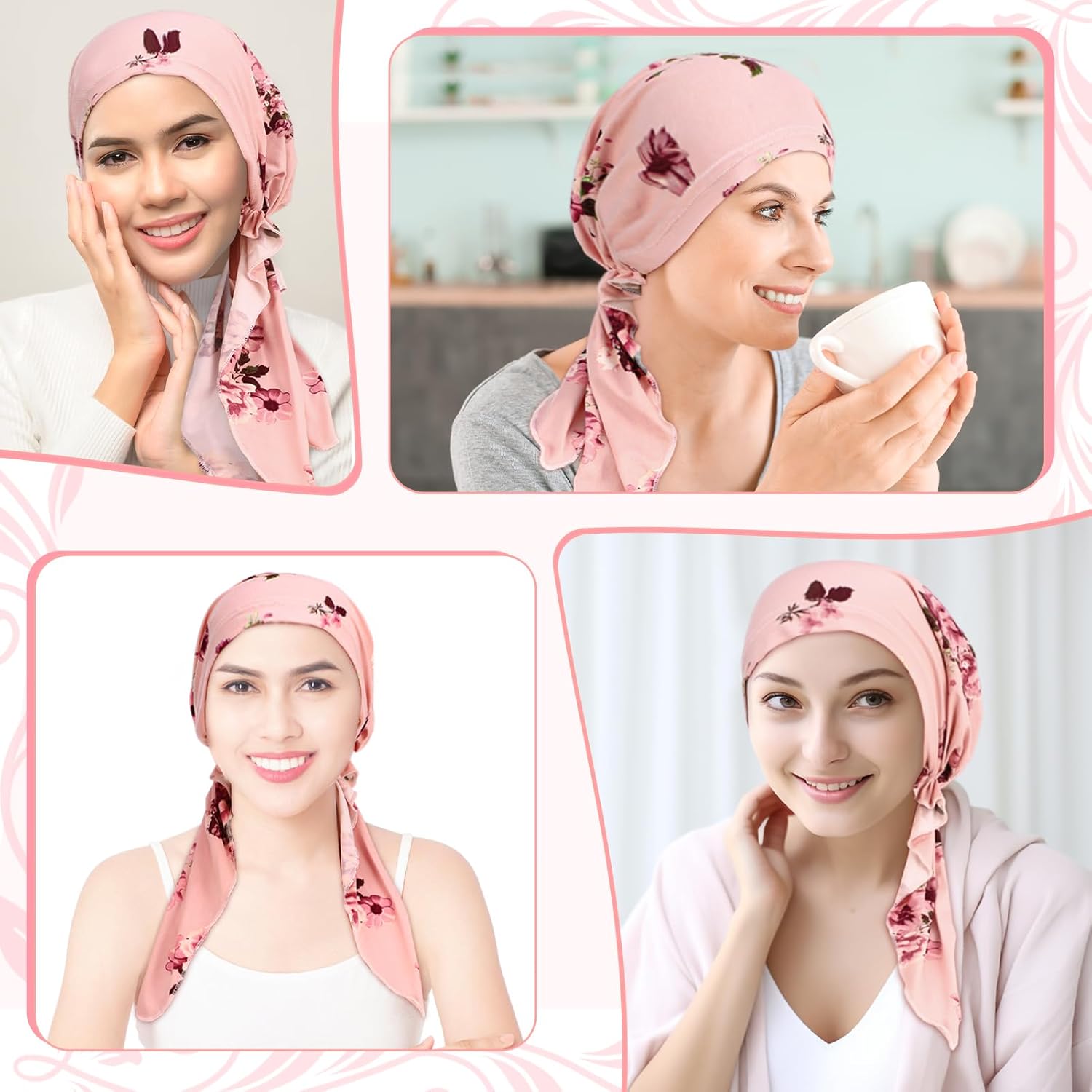 6 Pcs Chemo Headwear for Women, Pre Tied Caps Stretch Hat Turban Sleep Headwraps for Patient Hair Loss - Image 5