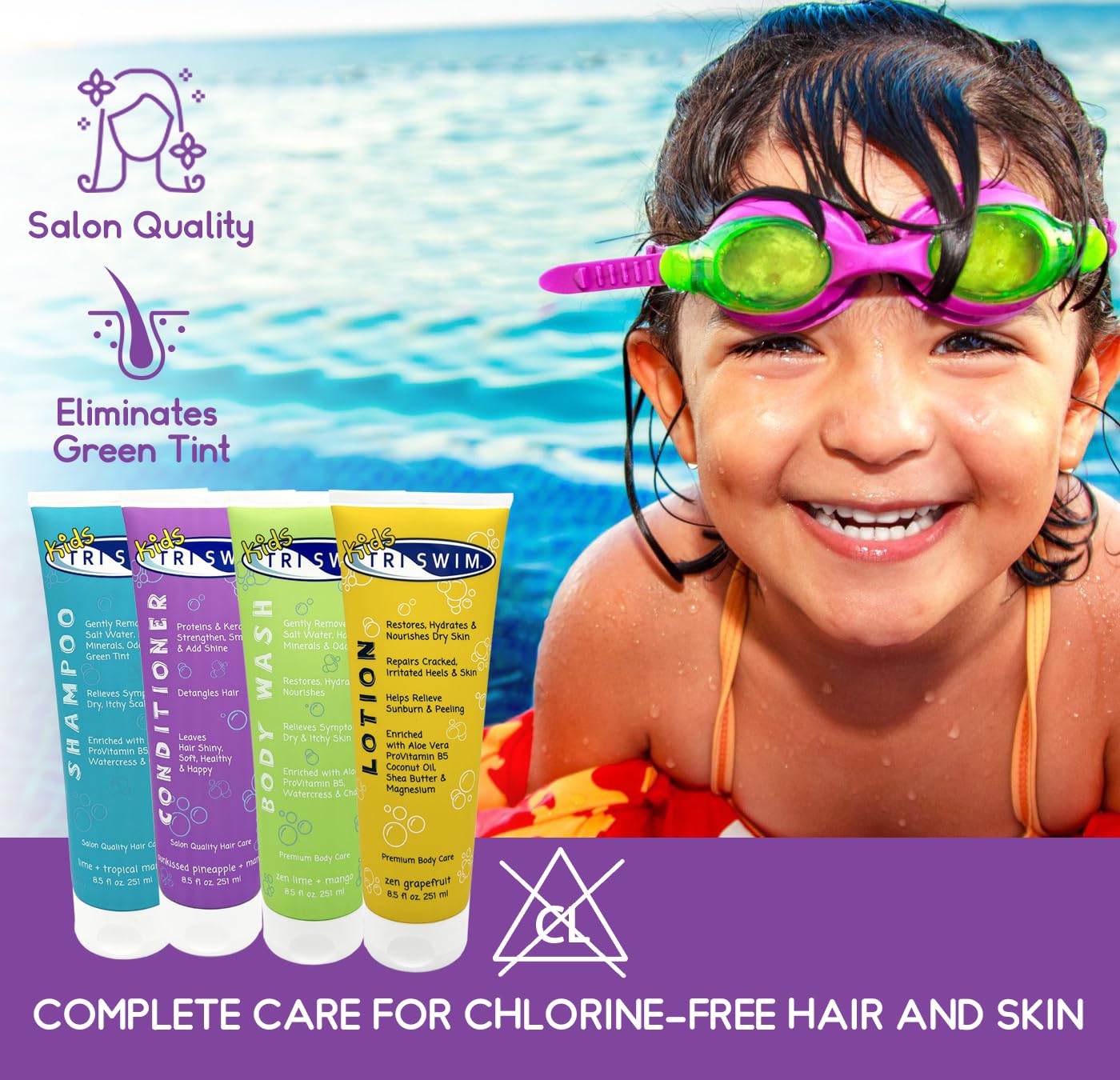 TRISWIM Kids After Swim Value Pack of 4 Travel Mesh Bag + Swim Care Chlorine Removal Body Wash + Swimming Lotion + Swim Shampoo and Conditioner 8.5 fl oz Keep your Little Swimmers Clean and Healthy - Image 4