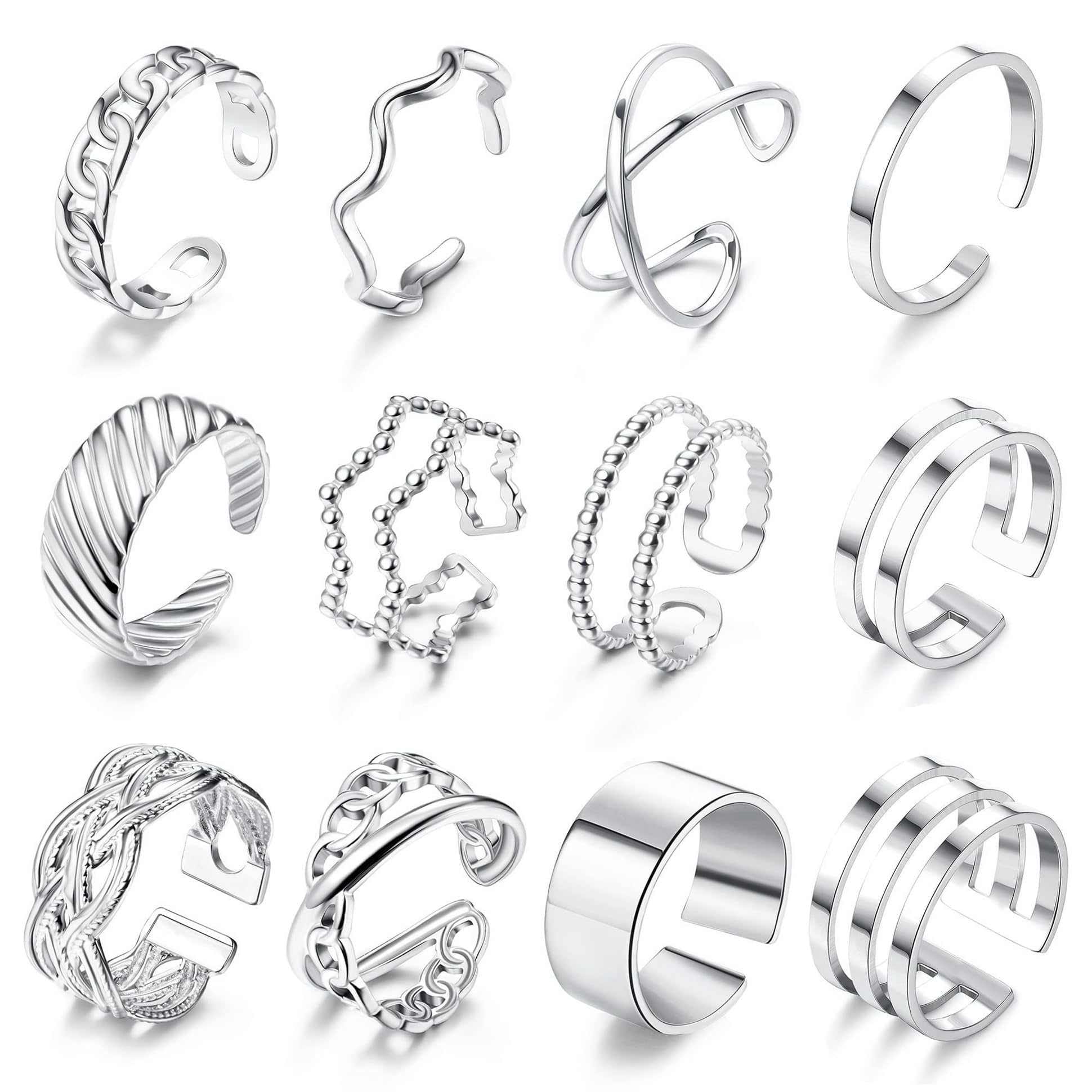 BESTEEL12/17PCS Knuckle Rings For Women Silver Gold Tone Stainless Steel Midi Rings Set Simple Stackable Finger Rings Adjustable Open Stacking Plain Band Rings