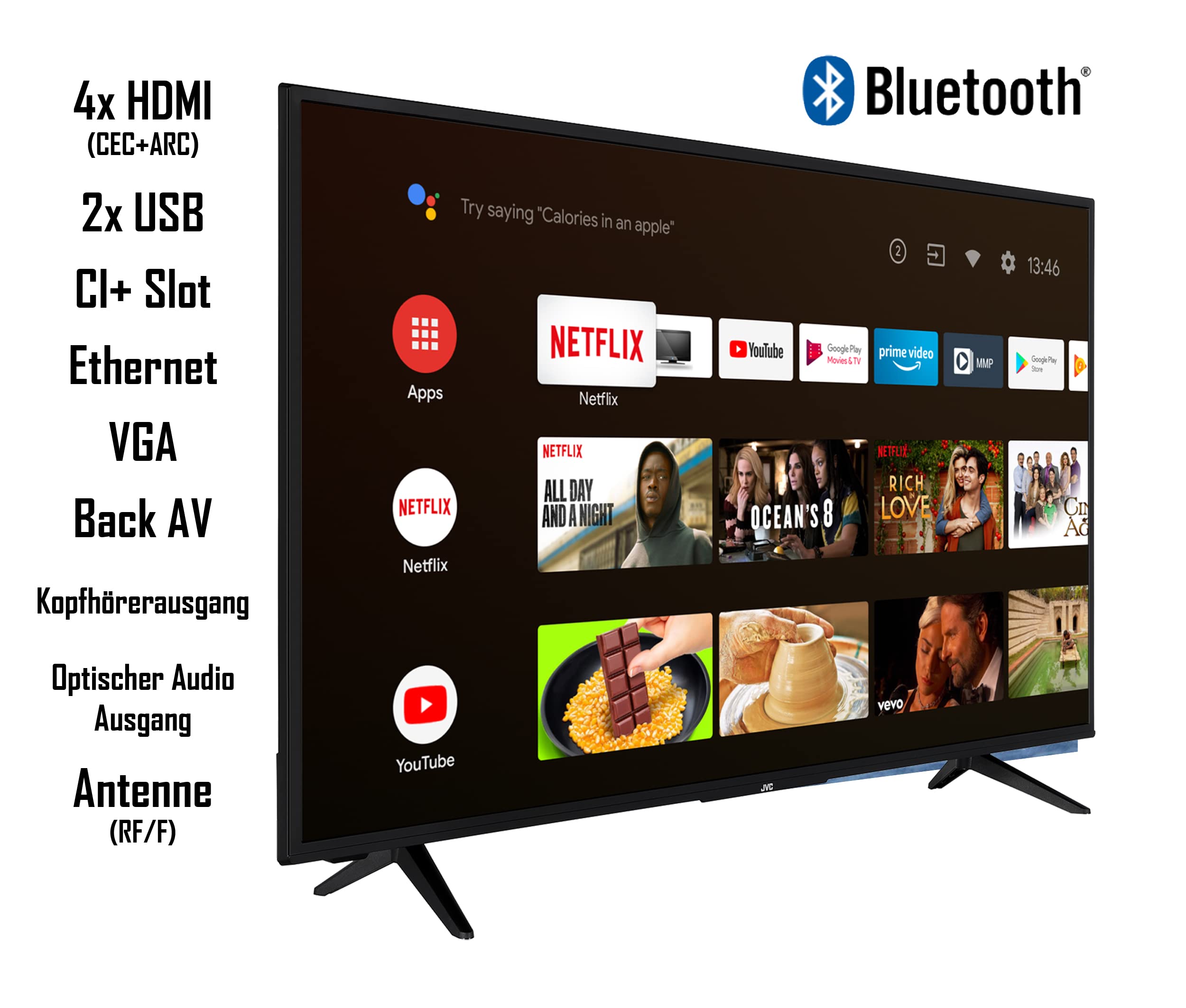 JVC LT-50VA3055 50 Zoll Fernseher / Android TV (4K Ultra HD, HDR Dolby Vision, Smart TV, Google Play Store, Triple-Tuner, Bluetooth)
