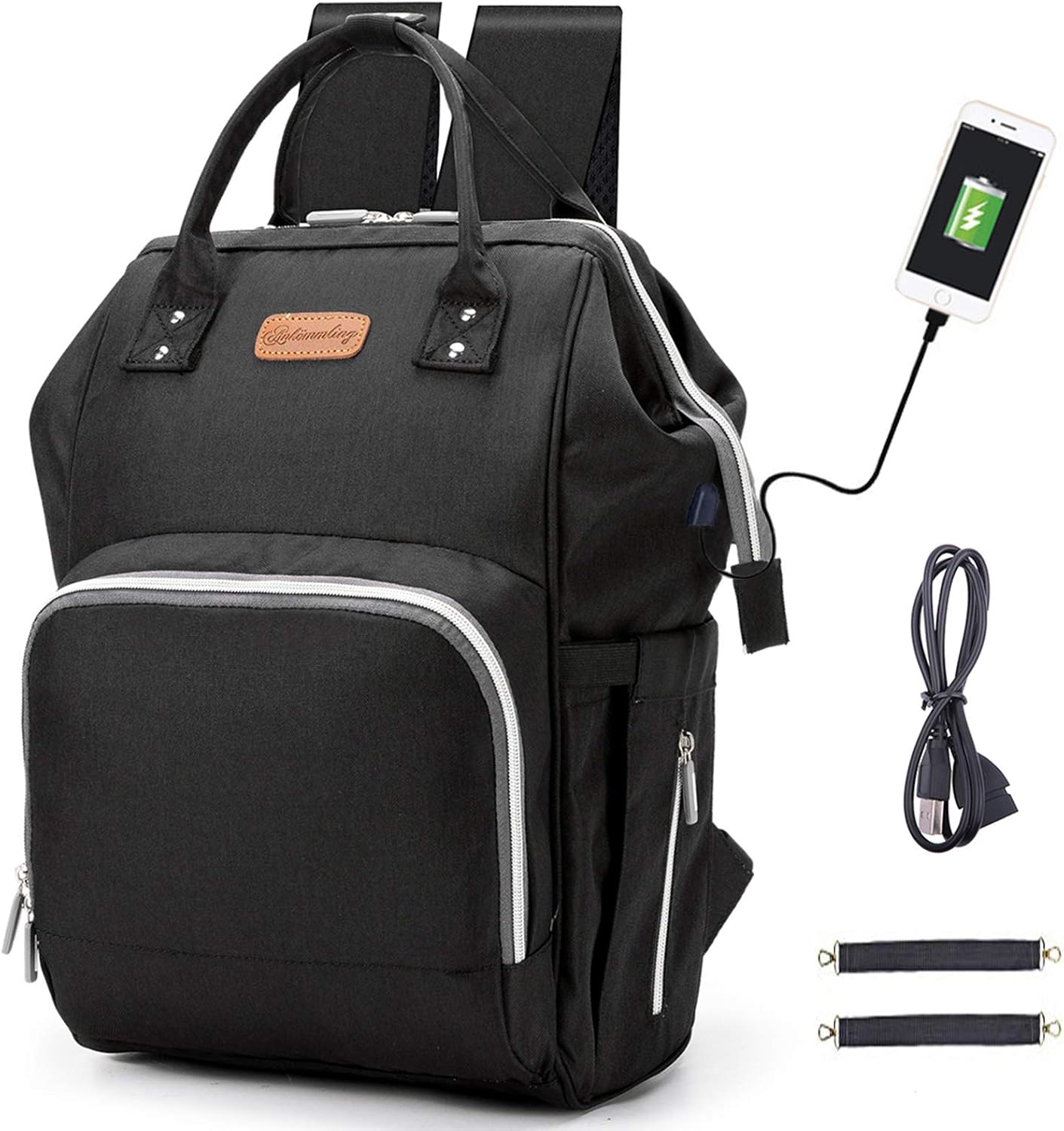 Diaper Bag Backpack, hopopower Multifunction Travel Backpack with USB Charging Port Best Gifts for Mom Baby Shower Baby Nappy Changing Bags, Roomy and Waterproof, Black