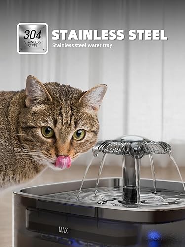 Miniatura 2 de Fuente de agua para gatos Dispensador automático de agua para mascotas de 75 oz2.2 L para gatos, bandeja de agua de acero inoxidable 304,