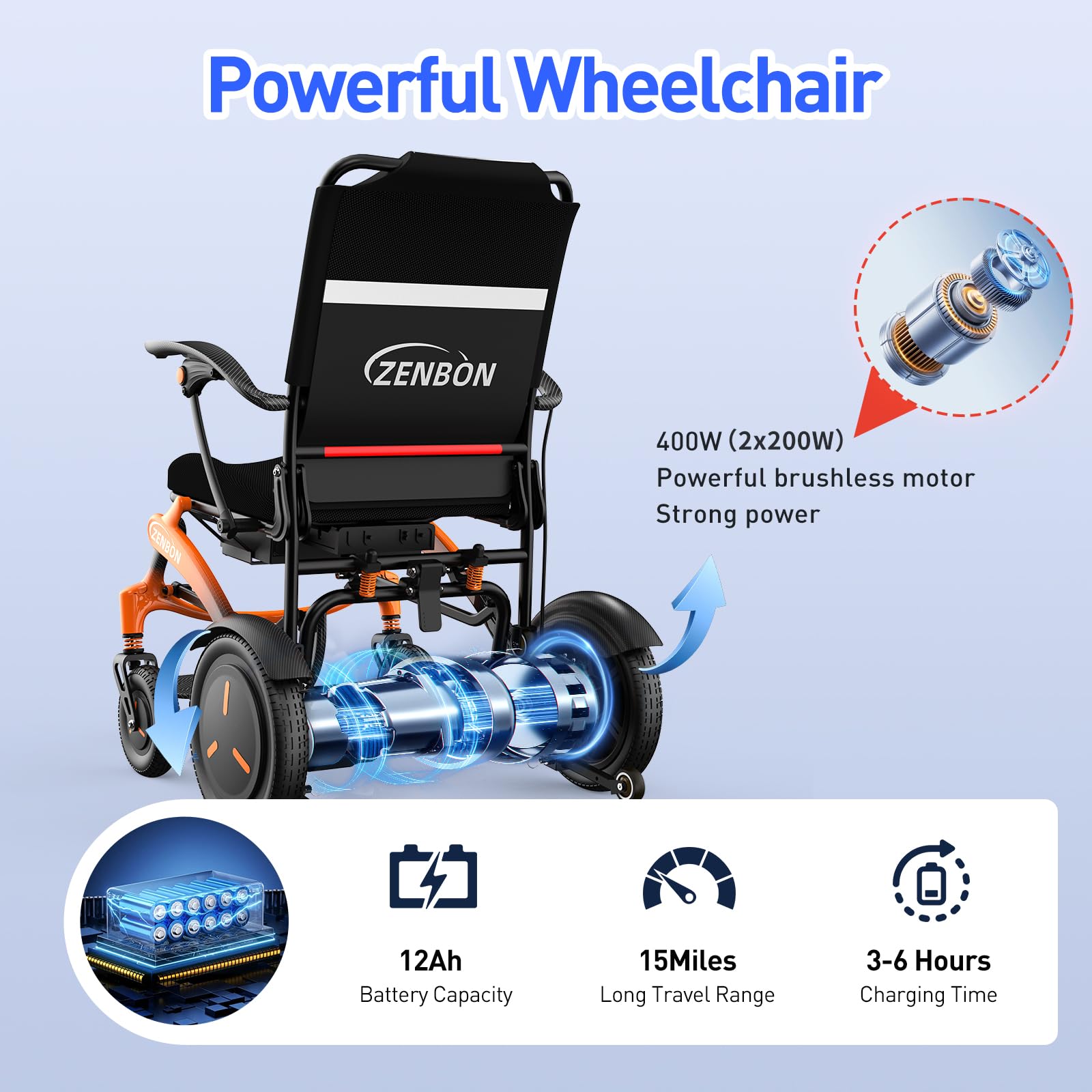 Silla de ruedas de carbono eléctrica plegable ligera: silla de ruedas eléctrica con neumáticos sólidos de goma para todo terreno - Silla de ruedas eléctrica para exteriores