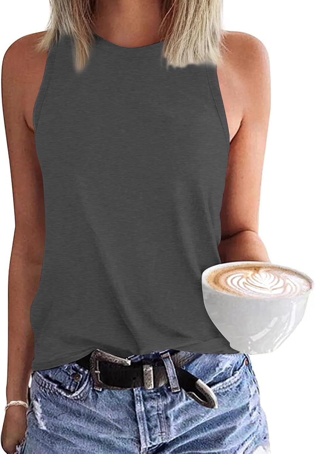 WNEEDU Womens Summer Tank Tops Sleeveless Crewneck Loose Fit Basic Cami 2026 New Casual Shirt