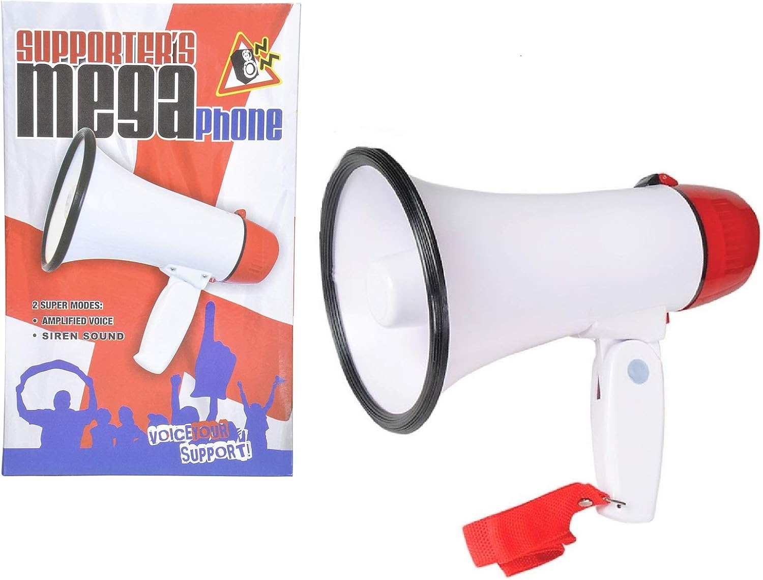 Zugar Land Large Portable Handheld RED Megaphone (Battery Operated) Includes Strap. with Siren and Microphone. Loud and Perfect for Parties and Sport Events! (Red) : Sports & Outdoors