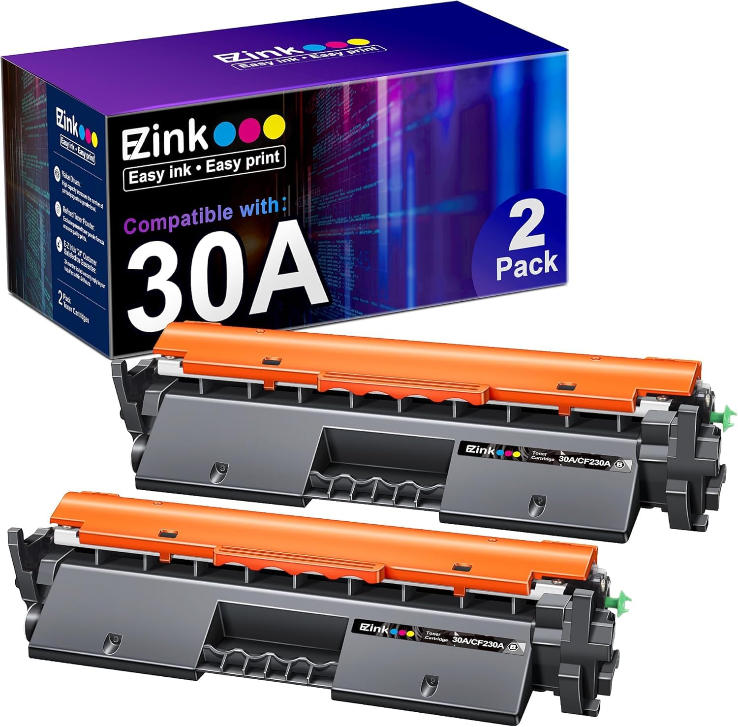 CF230A 30A Toner Cartridges 2 Pack Compatible Replacement for HP 30A CF230A for LaserJet Pro M203d, M203dn, M203dw; LaserJet Pro MFP M227sdn, M227d, M227fdn, M227fdw Printers High Capacity Black