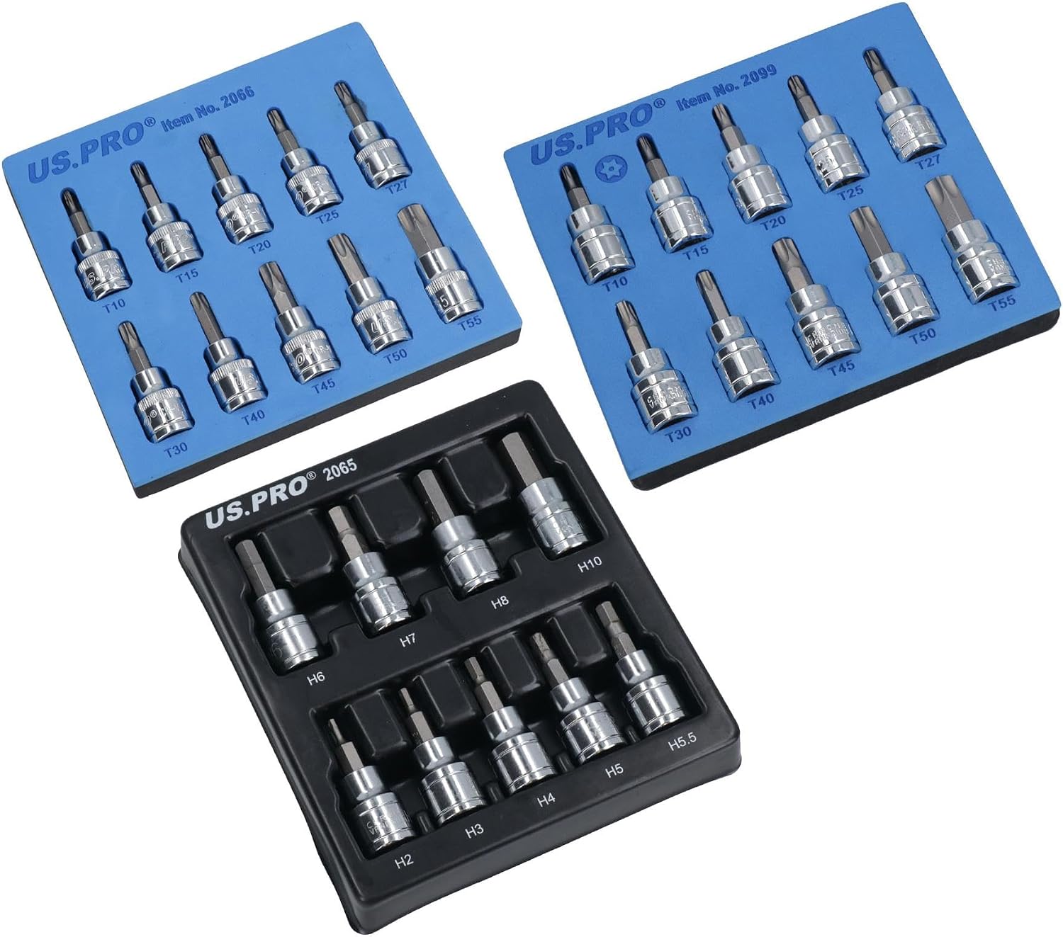 Hex Allen and Torx and Tamper Star Key Bit Set 3/8" dr Socket H2 - H10 T10 - T55