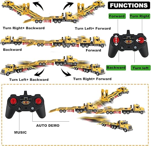 Miniatura 4 de Semirremolque de control remoto con remolque, de 24 pulgadas, camión de juguete para niños, contenedor 124 con luces LED y música, gran regalo para