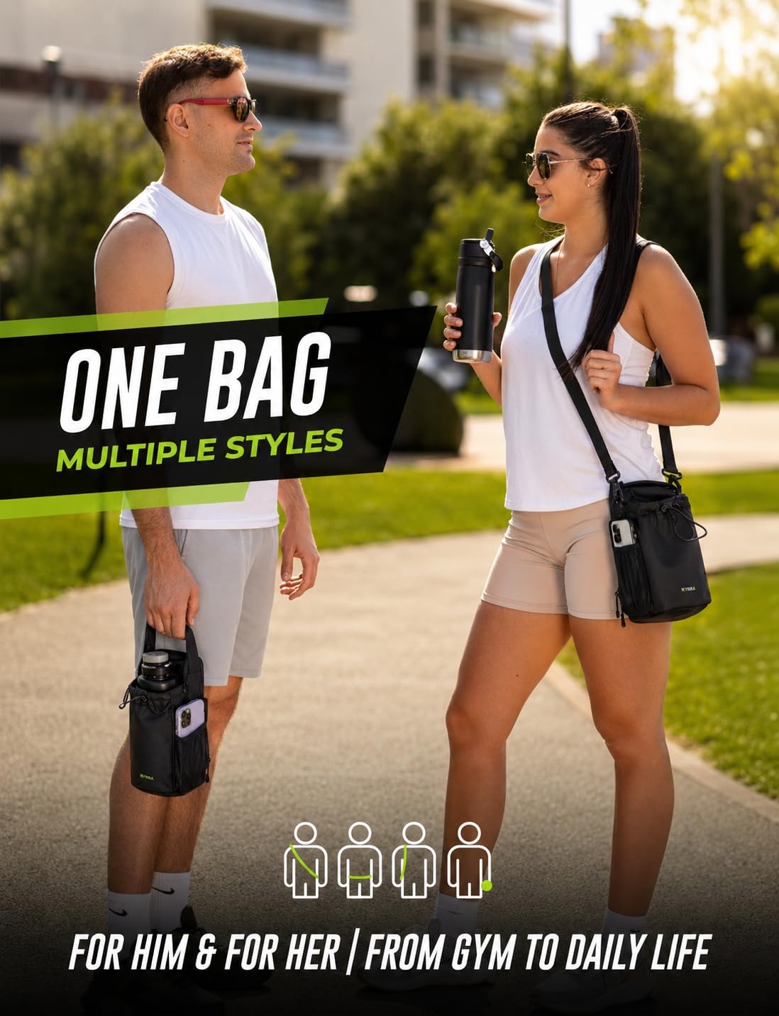 kyrra. Magnetic Gym Bag & Water Bottle Holder with N52 Magnets Crossbody Sling for Men Women Fits Hydro Flask Yeti Owal Small Gym Bag AirTag Phone Key Storage Bonus Wet Gear Pouch Workout Travel Gift