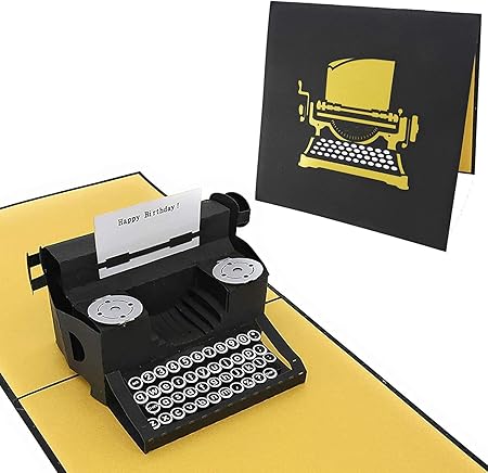 Amazon Poplife タイプライター Happy Birthday Message 3d ポップアップバースデーカード ビンテージカード ヒップスター用 誕生日カード ライター用誕生日カード 平らに折りたためて郵送用 おばあちゃんへのギフトに アンティーク 丘の上 オールドファッション