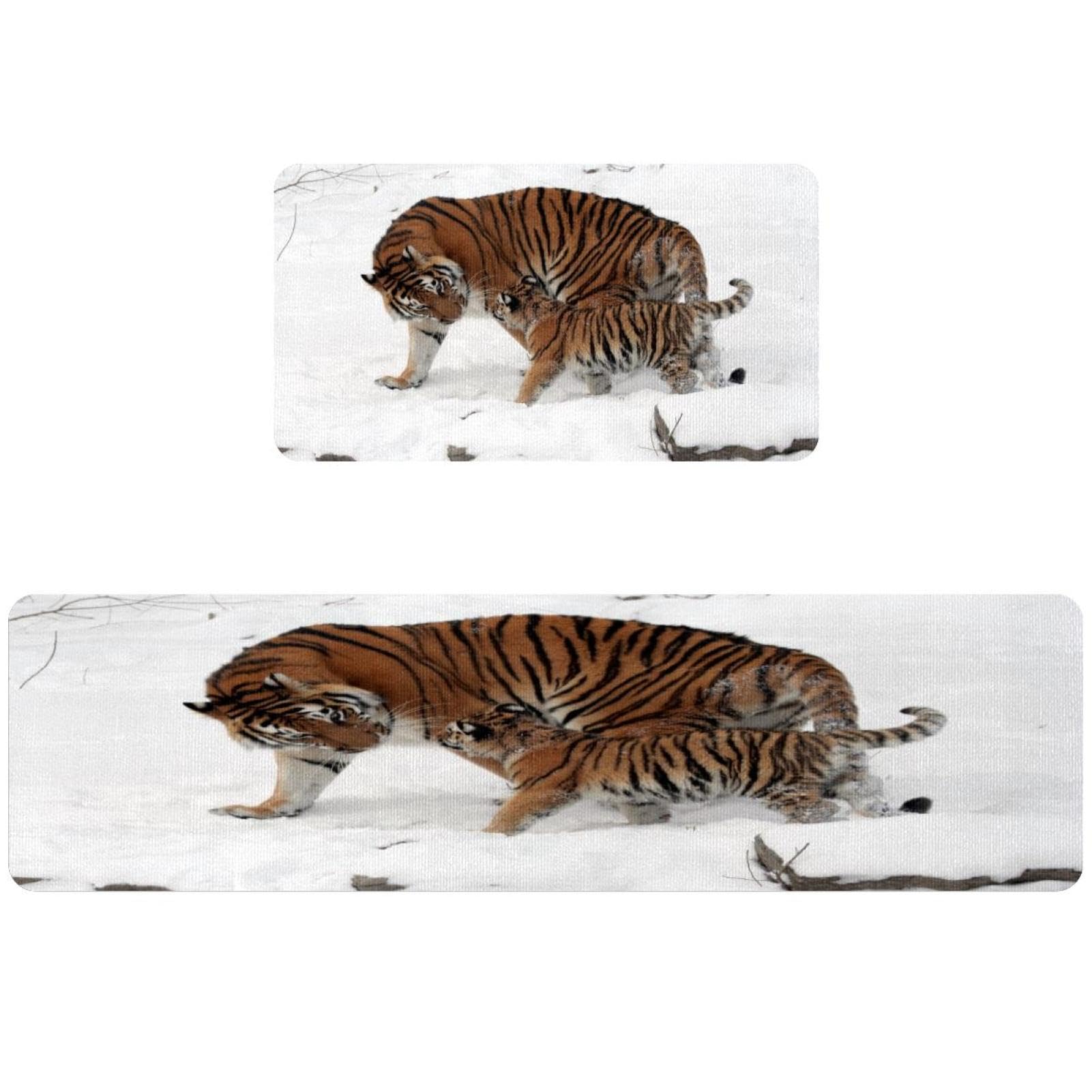 Alfombra de cocina absorbente VAPOKF para evitar resbalones con diseño lavable de tigres