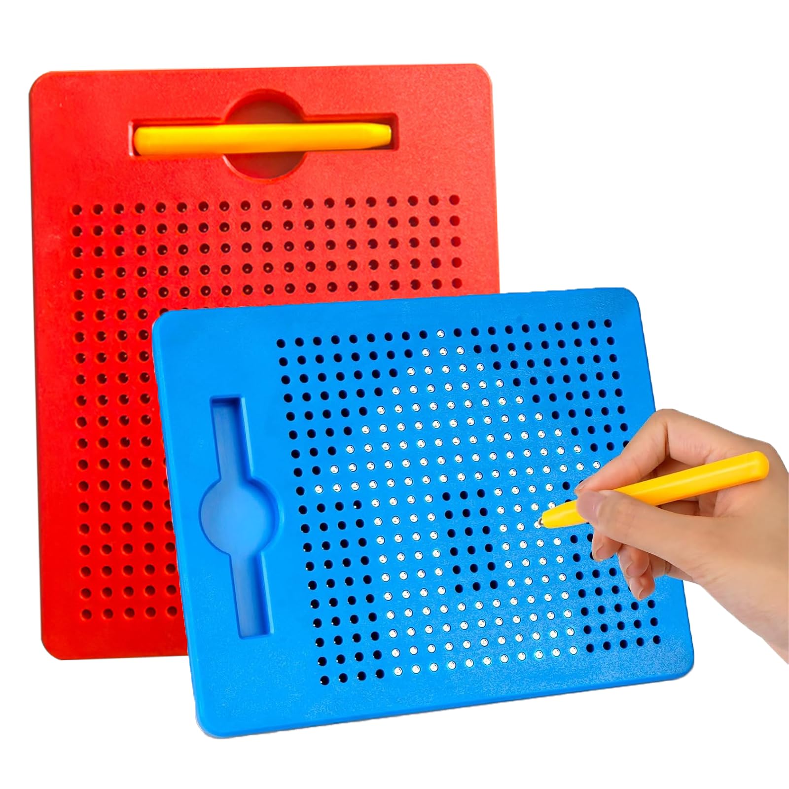 Smavles Magnetic Drawing Board for Kids, 2Pcs Small Magnetic Steel Ball Drawing Board with Pen - Magnetic Doodle Board Tablet for Children's Drawing,Doodling and Writing(Red,Blue)