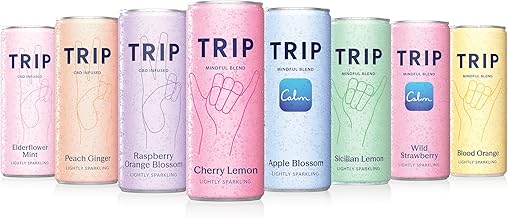 TRIP Variety Pack with Six Flavours – 8 Sparkling Drinks with CBD + 4 with Magnesium, Lion’s Mane, Chamomile & Lemon Balm. Low Calorie & Vegan (12 x 250ml)