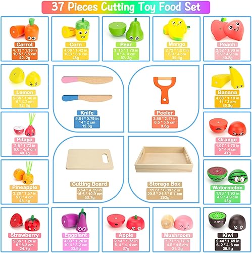 Miniatura 2 de Juegos de comida de madera para niños, cocina para cortar frutas y verduras, juguetes de simulación para niños pequeños, juguetes Montessori, regalo