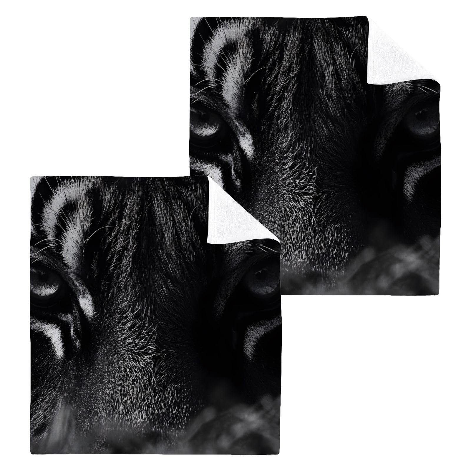 YANENDIE Tiger Eyes Washcloths Towels, Highly Absorbent and Soft Cotton Face Cloths, 2 Pack Quick Dry Wash Cloths - 12 X 12 Inches