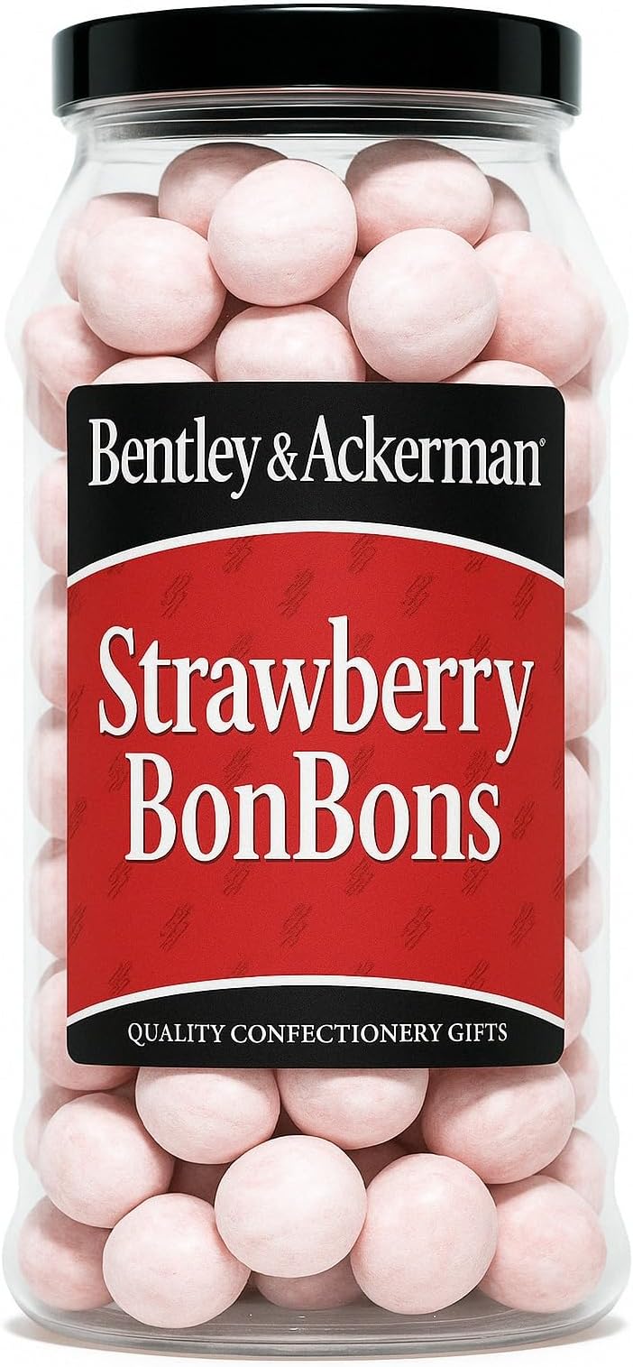 Strawberry Bonbons - (605g) Original Creamy Strawberry Bon bons Sweets in a Gift Jar By Bentley & Ackerman's Sweet Shop.