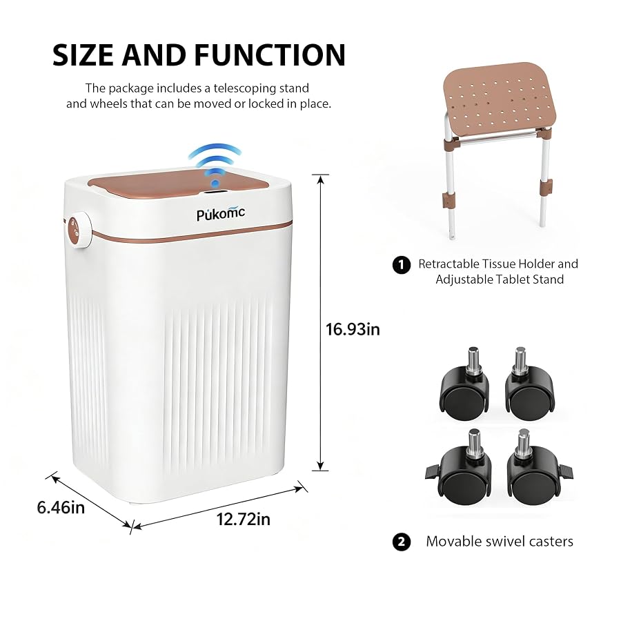 Pukomc Automatic Trash Can, 3.2 Gallon Bathroom Garbage Can, image 3