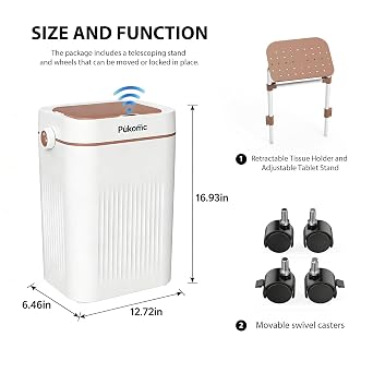 Pukomc Automatic Trash Can, 3.2 Gallon Bathroom Garbage Can