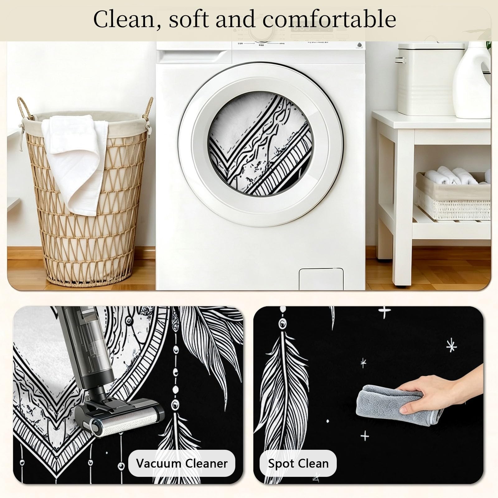 Tappeto rotondo con stelle e luna, antiscivolo, morbido e accogliente, in finta lana, con bordi stretti, disegnato a mano, decorativo, ideale per soggiorno, ingresso, camera da letto, studio, sala