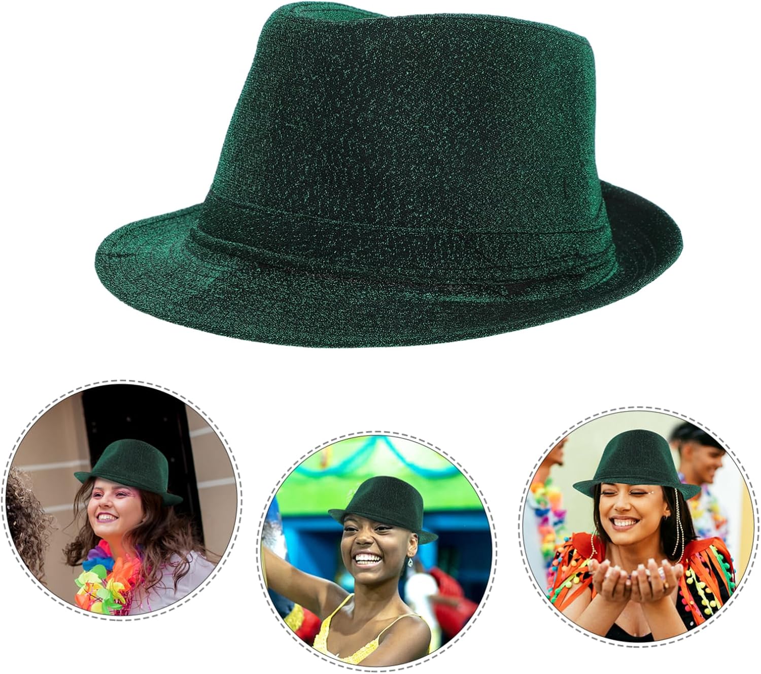 NOLITOY Green Sequin Fedora Hat for Patrick Day Unisex Party Accessory for Men and Women Comfortable Versatile Celebration Costume