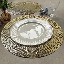 8 Jogo Americano Redondo Sousplat Luxo Alto Padrão Real Vr (DOURADO metalizado ouro amarelo)