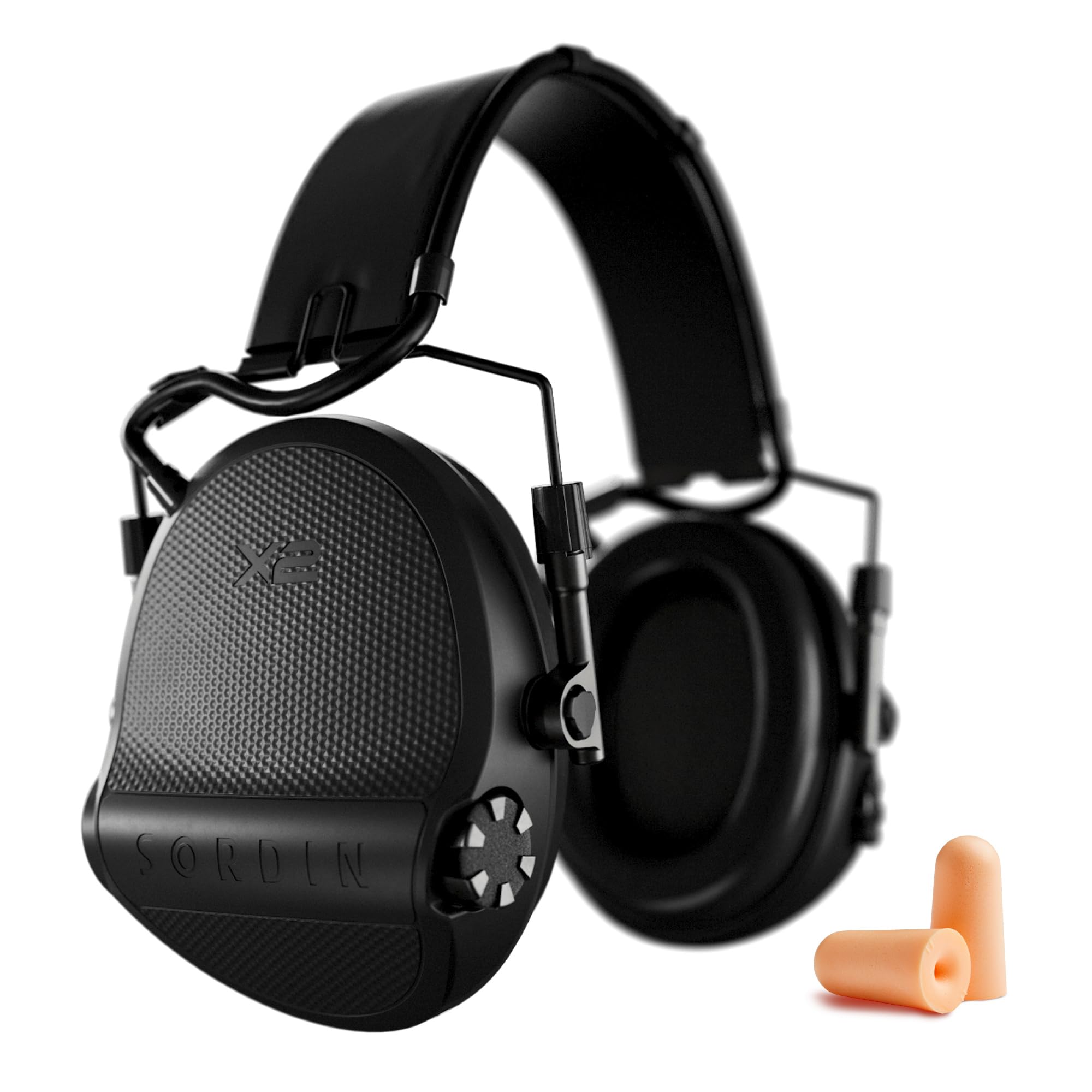 Sordin Supreme X2 (301004-10G-AMA) - Protector auditivo electrónico, color negro con almohadillas de gel y diadema de cuero, modo de protección dual, 4 modos de audio (SNR 29 / NRR 23)