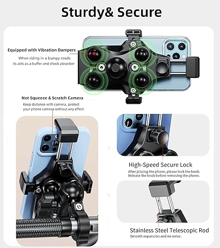 Miniatura 3 de Kewig Soporte de teléfono para motocicleta, amortiguador de vibraciones, bloqueo seguro de alta velocidad, soporte para teléfono celular de