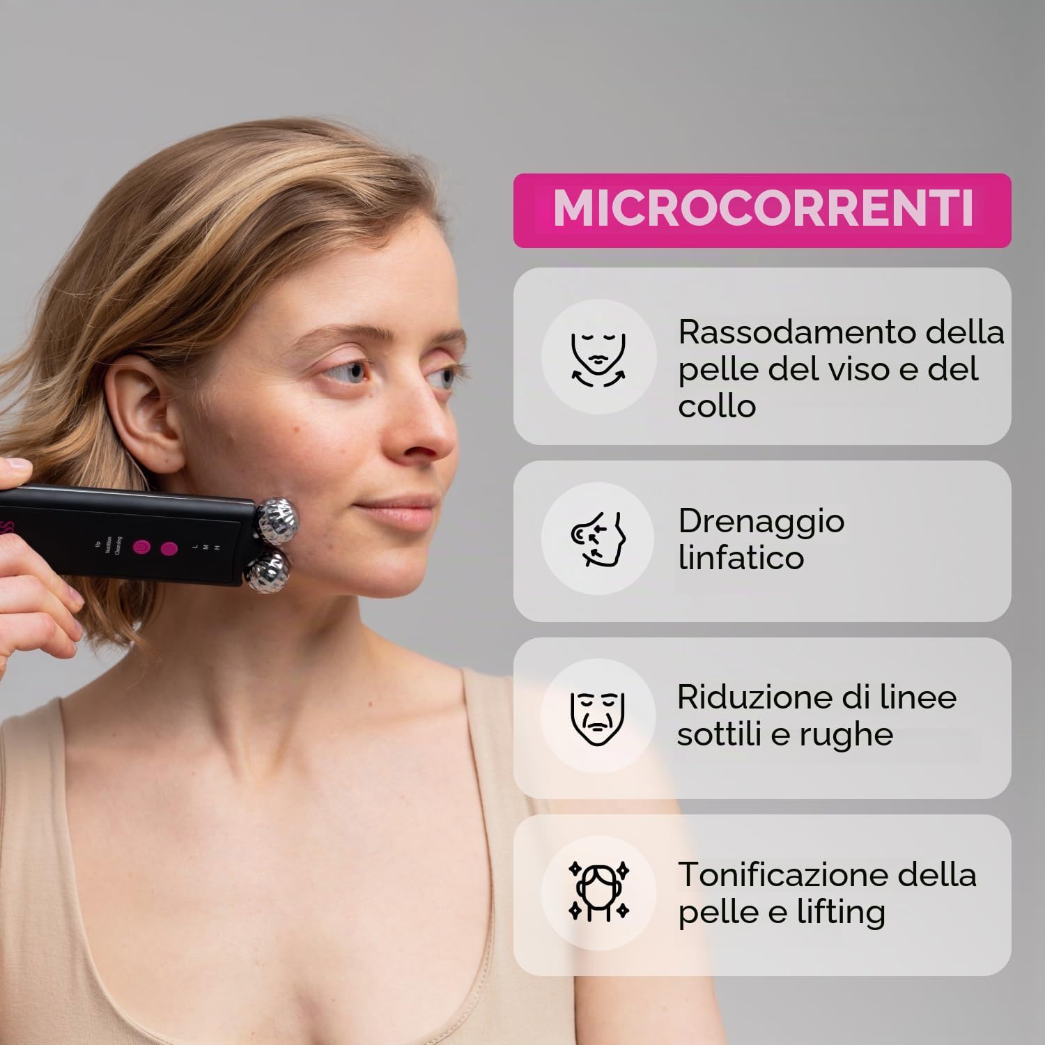 GESS EMS Massaggio & Peeling Ultrasuoni – Pulizia Pori & Doppio Mento, 3 Modalità per Pelle Tonica, Micro-Massaggio Ultrasuoni, Miostimolazione & Cura