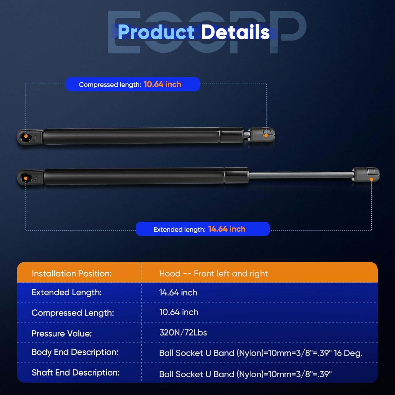 ECCPP Lift Support Hood Replacement Struts Gas Springs Fit for Nissan Murano 2003-2007 Set of 2