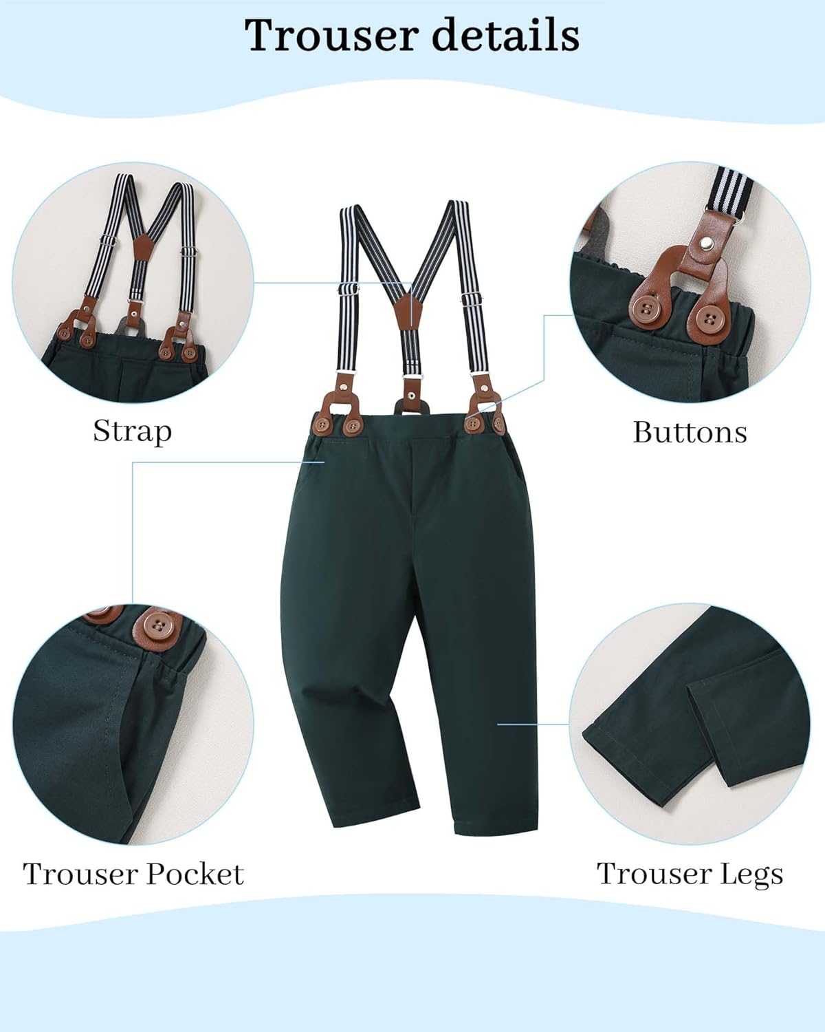 DISAUR Boy Suits Boys Wedding Outfit Dress Shirt with Bowtie/Suspender Pants for Formal Occasion 6-10 Years - Image 3