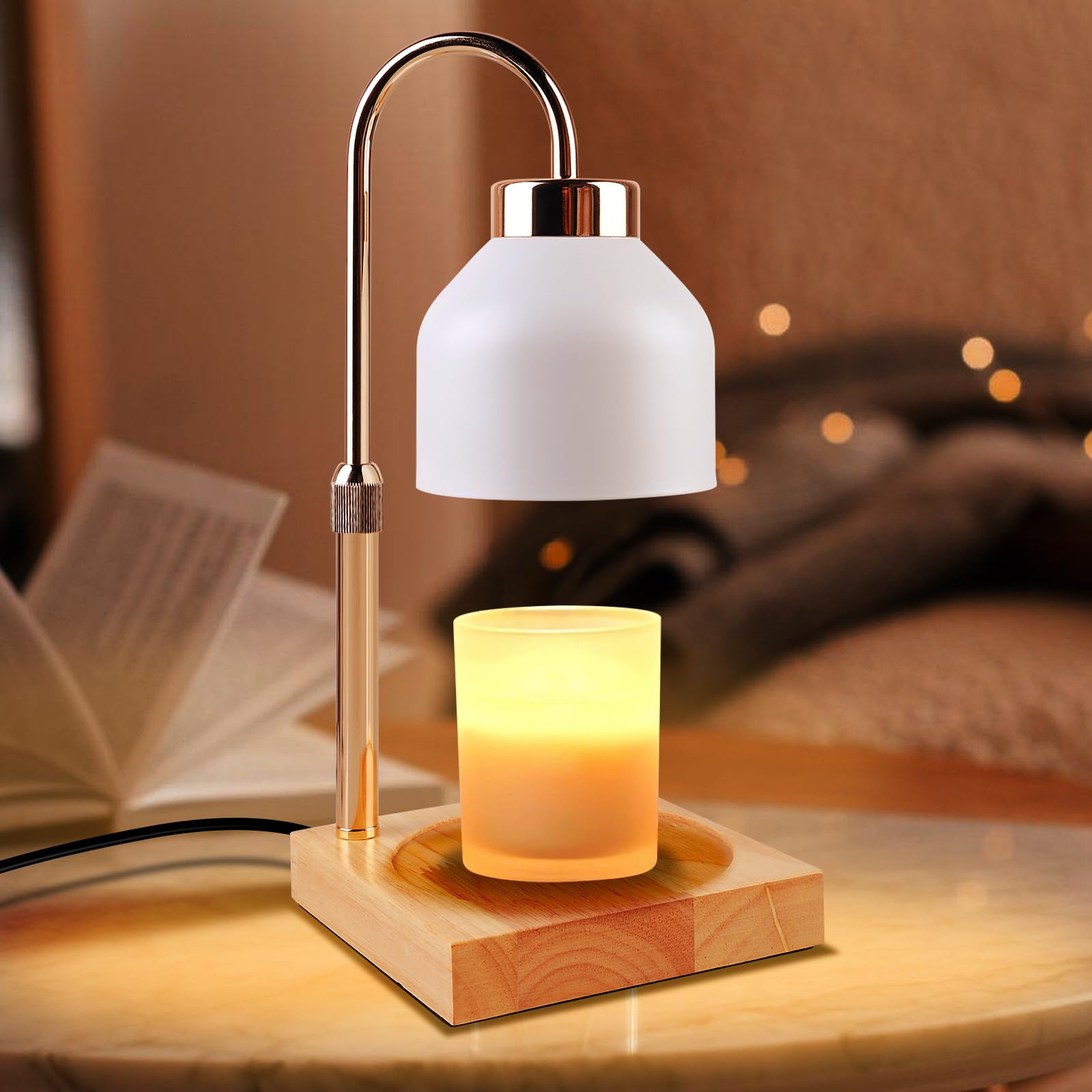 BORDEAG Lámpara Calentador de Velas, Candle Warmer Lamp con Temporizador y Regulador de Intensidad, Altura Ajustable, para Velas Perfumadas en Cristal, Decoración, Regalo