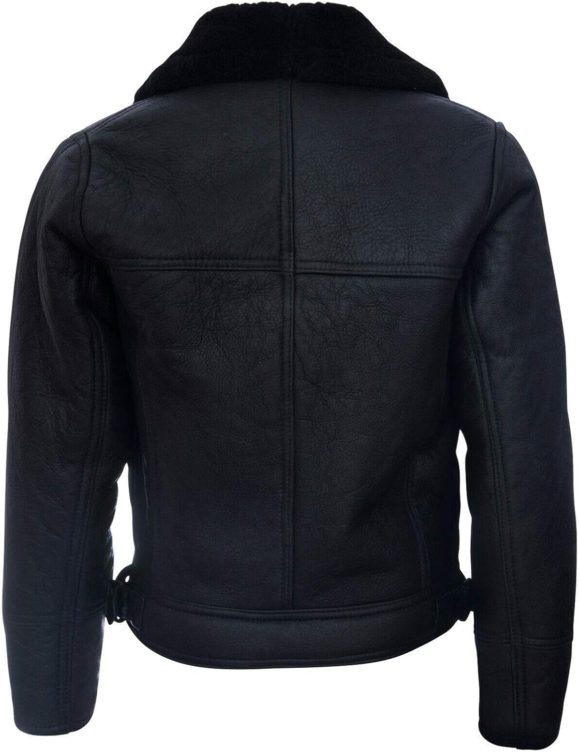 Men’s Aviator Cross Zip Shearling Sheepskin Black Leather Jacket