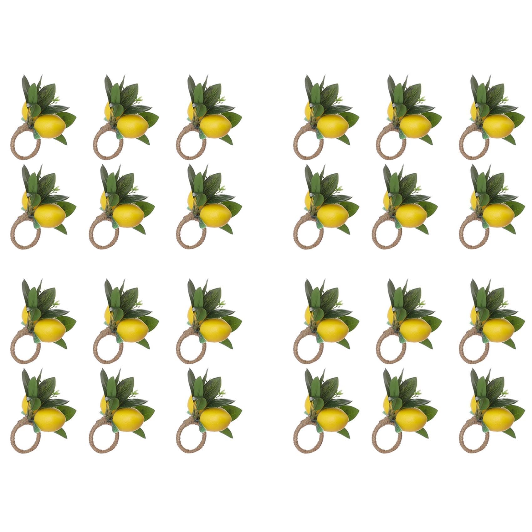 Hndhbfgrt Lemon Napkin Rings Set of 24 Lemon Vine Leaf Napkin Holders for Dining Table Decor Banquet Wedding Birthday Christmas B
