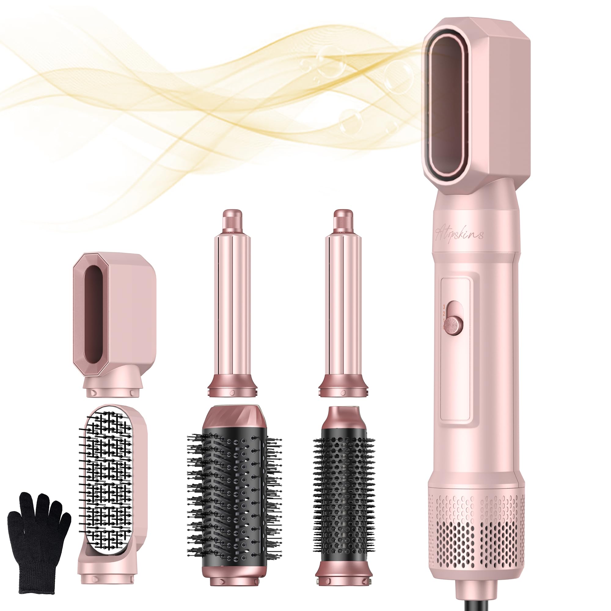 Atopskins 6 in 1 Hair Dryer Brush Set, Hot Air Styler Blowout Brush Pink