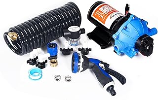 Upgrade 12V 80PSI7.5GPM RV Fresh Washdown Pump Kit Boat Washdown Pump,Five Chamber Self-Priming Diaphragm Pump with Heavy Duty Pressure Switch & Strainer for Boats, Marine, Yacht, Caravan, Camper