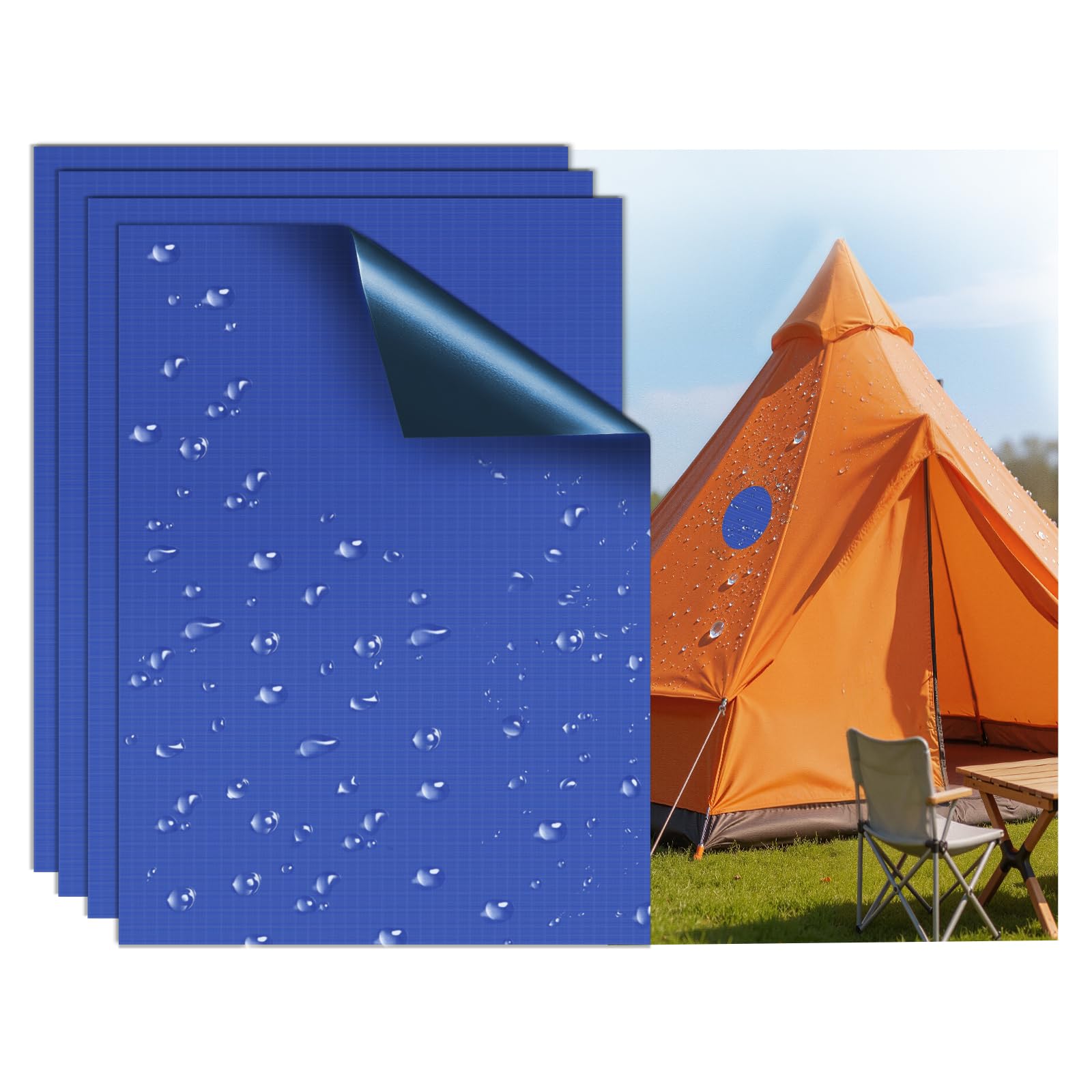 Waterproof Nylon Tent Repair Kit Patches – Outdoor Gear Ripstop Fix Fabric Repair Tape, Self-Adhesive Patches for Clothing, Down Jacket, Puffer Coat, Sleeping Bag, Backpack, 4PCS RoyalBlue — image 1