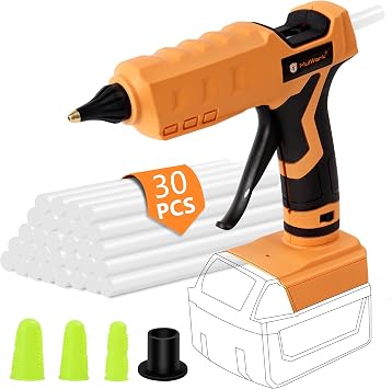 Mulwark Cordless Hot Glue Gun 100W for Milwaukee 18V Battery Handheld Wireless Power Glue Gun Full Size with 30pcs Glue Sticks for Wood, Glass, Home Repair, Arts & Crafts & DIY battery not included