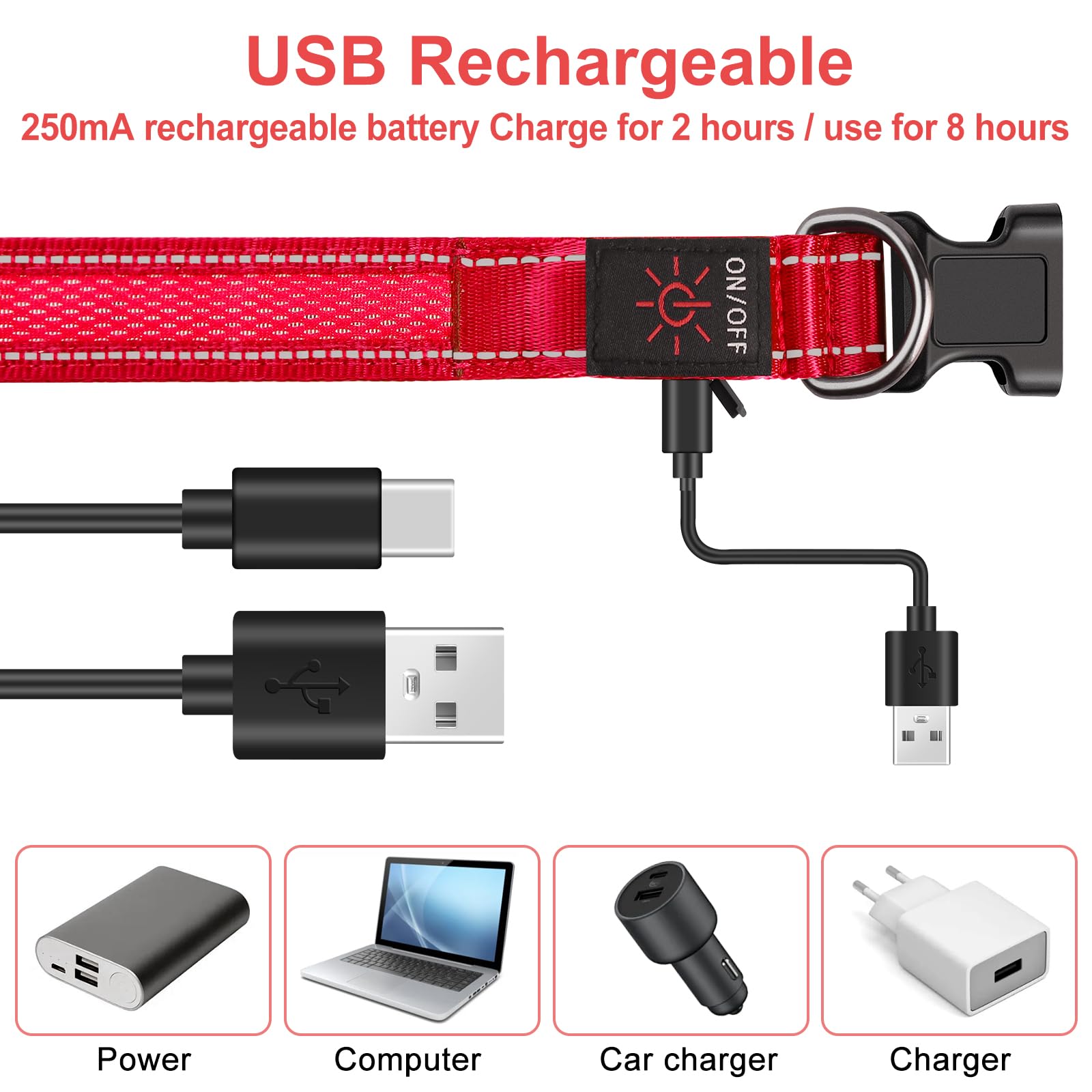 Light Up Collar, USB Rechargeable & Waterproof LED Dog Collar with 3 Flashing Modes, Super Bright Flashing for Large Dogs - Image 3