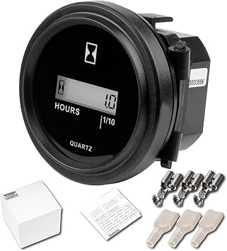 Jayron Digital LCD Hour Meter, AC 86-230V, Resettable Snap-in Gauge | 6-digit display, saved total, flashing hourglass, ambient-light screen, IP65 front face, boilers, HVAC, pumps, compressors